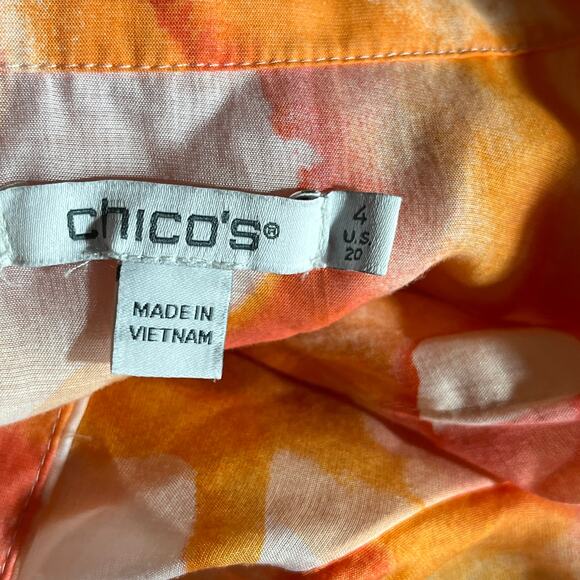 Chico's Shirt Womens Size 4 US 20 Orange Watercolor Button Front Lightweight - Picture 6 of 9